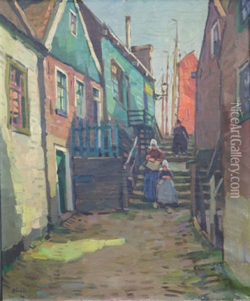 Straatje In Volendam Oil Painting - Bernardus Petrus (Ben) Viegers