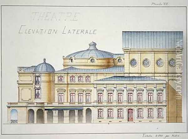 Lateral Elevation of a Theatre Oil Painting - H. Monnot
