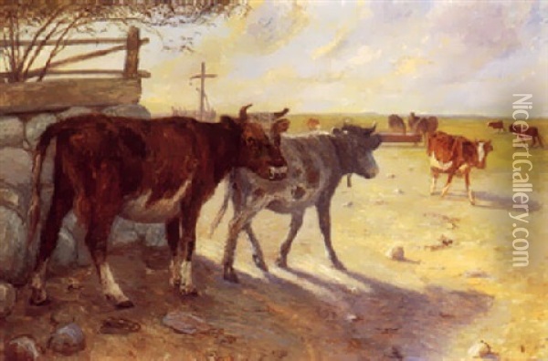 Kalve Ved Vandingsstedet, Saltholm Oil Painting - Theodor Philipsen