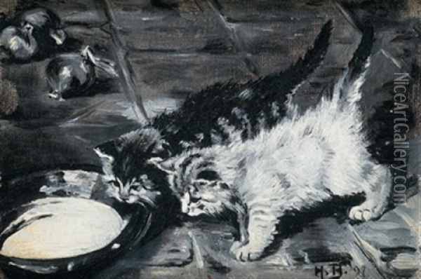 Junge Katzen Oil Painting - Hans Bertle