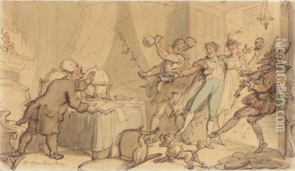 The Doctor Interrupted By Revellers Oil Painting - Thomas Rowlandson