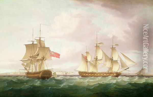 British Frigates off Dover Oil Painting - Thomas Whitcombe