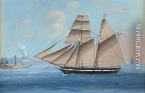 The Topsail Schooner 
Mary 
 Of Brixham Entering The Mole Of Naples Oil Painting - Michele Funno