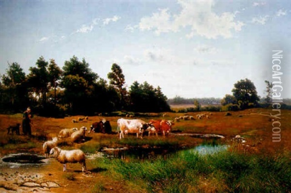 Sommerliche Weidelandschaft Oil Painting - Johan Daniel Koelmann