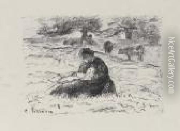 Femme Et Enfant Dans Les Champs Oil Painting - Camille Pissarro