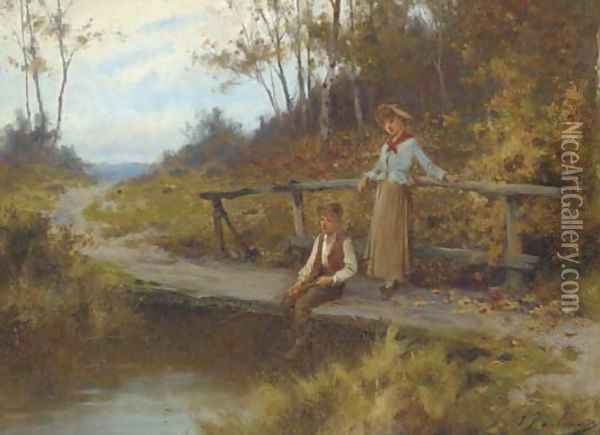 Fishing from the bridge Oil Painting - Joseph Paulman