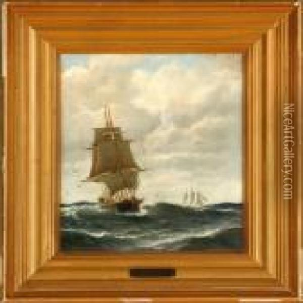 Marine With Ships In Roughsea Oil Painting - Carl Ludwig Bille