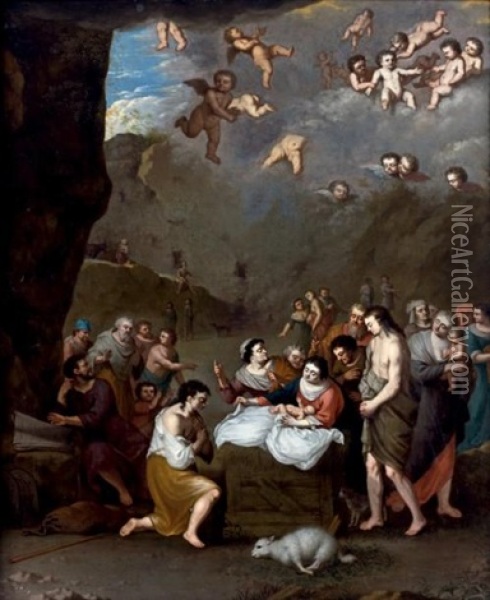 L'adoration Des Bergers Oil Painting - Cornelis Van Poelenburgh