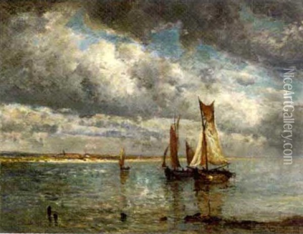 Sailing Vessels On A Calm Oil Painting - Friedrich Ernst Morgenstern