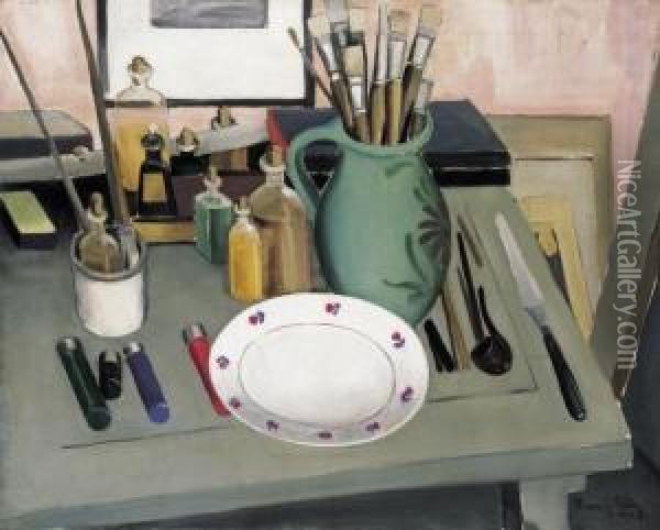 Still Life In Atelier Oil Painting - Odon Vaszko