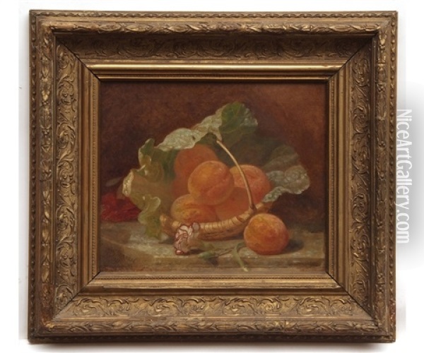 Peaches And Cabbage Leaf In A Basket Oil Painting - Eloise Harriet Stannard