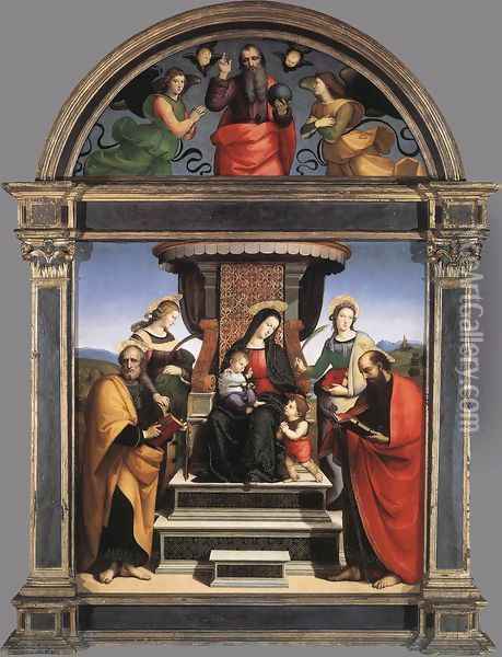 Madonna and Child Enthroned with Saints Oil Painting - Raffaelo Sanzio