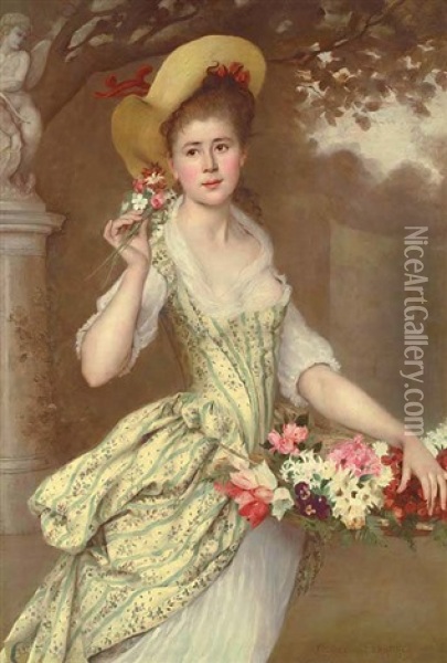 The Flower Seller Oil Painting - Cecile (Mme. Guerin) Ferrere