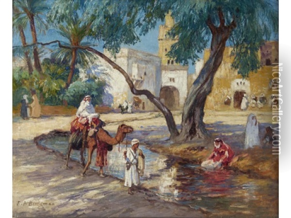 A View Of An Algerian Village Oil Painting - Frederick Arthur Bridgman