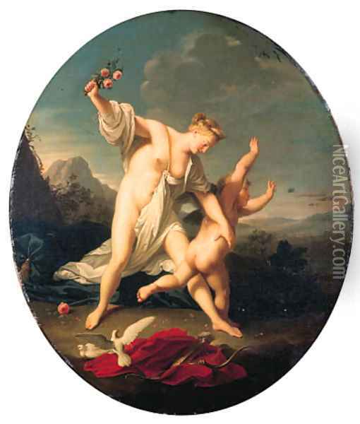 Venus chastising Cupid; and Venus and Cupid Oil Painting - Jean-Marc Nattier