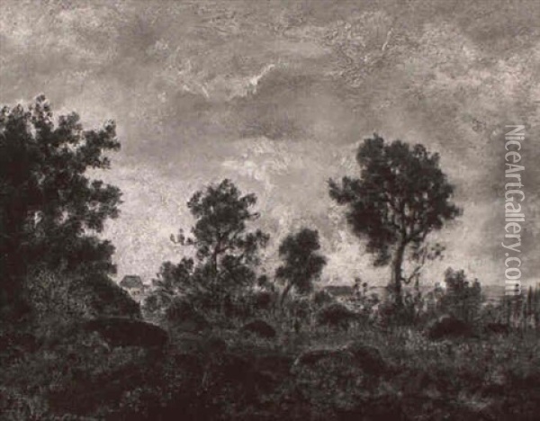 Paysage, Environs De Fontainebleau Oil Painting - Theodore Rousseau
