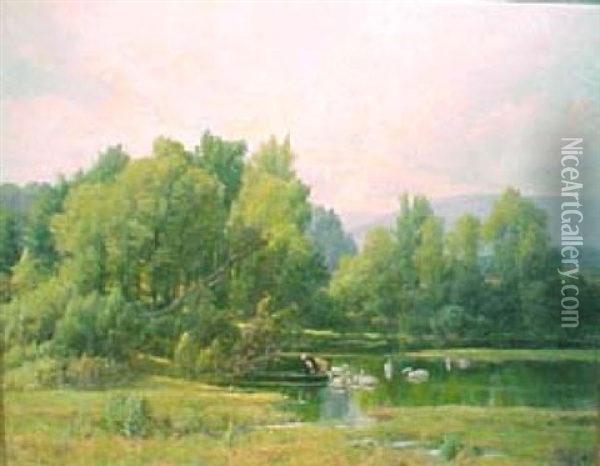 Summer On The Pond Oil Painting - Olive Parker Black