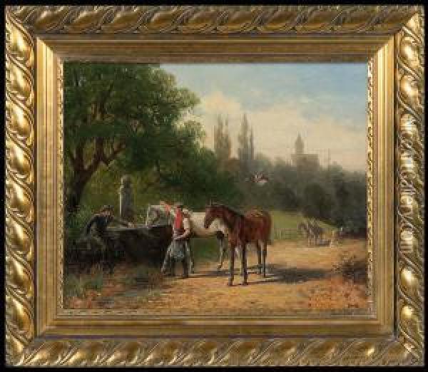 Watering Horses Oil Painting - Gustav Zorn