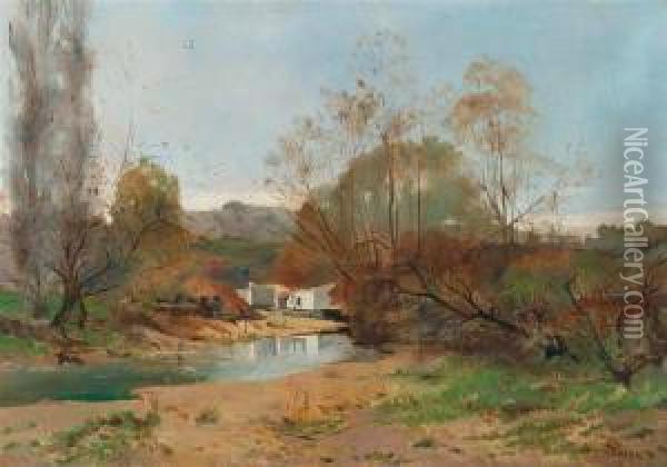 Flusslandschaft. Oil Painting - Pierre-Emmanuel Damoye