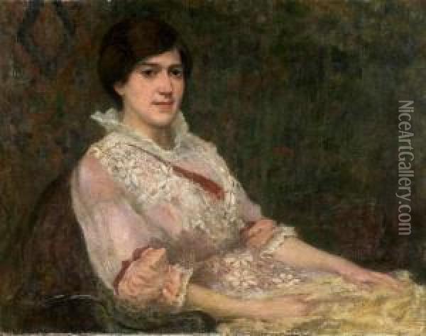 Portrait De Femme Allongee En Robe Rose Oil Painting - John Maler Collier