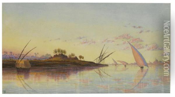 View On The Nile Near Cairo, Egypt Oil Painting - Thomas B. Seddon