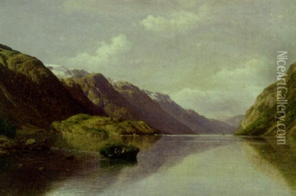 Norsk Fjordparti Med Robad Oil Painting - Georg Emil Libert