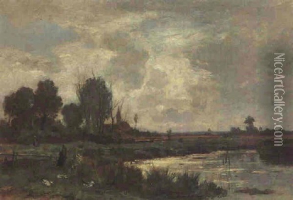 Flusslandschaft Unter Bewolktem Himmel Oil Painting - Otto Froelicher