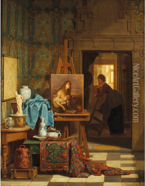'the Artist's Studio' Oil Painting - Charles Joseph Grips