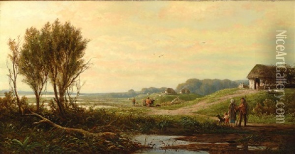 Figures In A Landscape Oil Painting - Adrianus van Everdingen