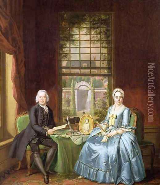 A family Portrait of a Gentleman and his Wife Oil Painting - Hendrik Pothoven