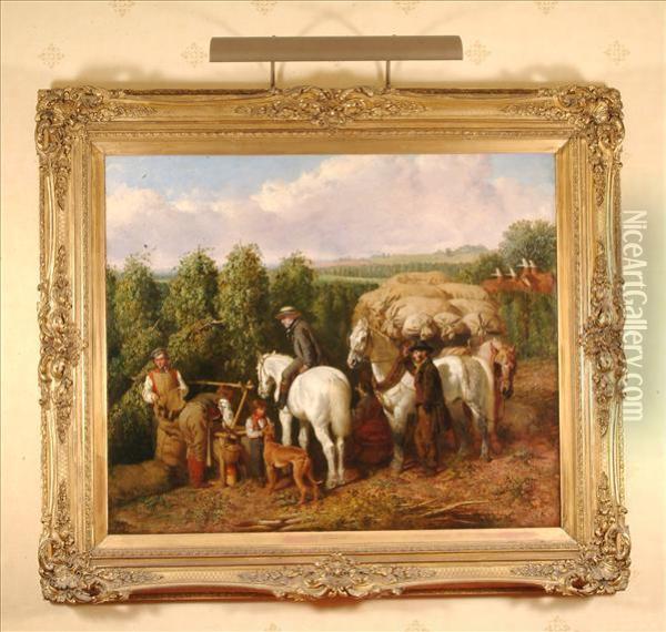A Kentish Hopgarden Oil Painting - John Frederick Herring Snr