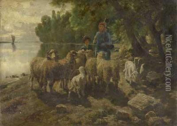 Schafe Am Bodensee Oil Painting - Adolf Chelius