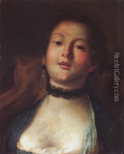 Brustbild Einer Jungen Frau Mit Perlohrringen Oil Painting - Pietro Antonio Rotari