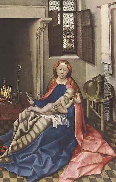 Madonna by the Fireside (half of a diptych) 1430s Oil Painting - Robert Campin