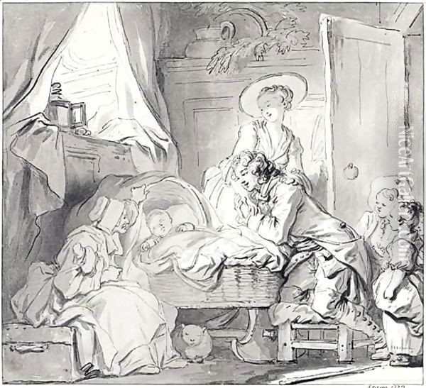 Scene familiale dite la visite a la nouricce Oil Painting - Jean-Honore Fragonard