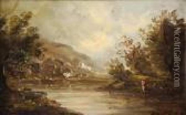 Extensive River Landscape Oil Painting - David Cox