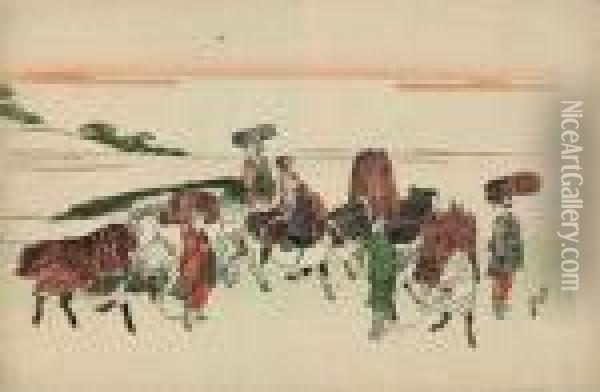 Wood Gatherers From Ohara Oil Painting - Katsushika Hokusai