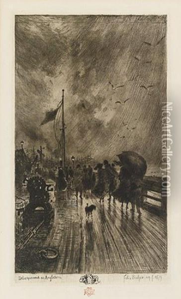 Un Debarquement En Angleterre Oil Painting - Felix-Hilaire Buhot