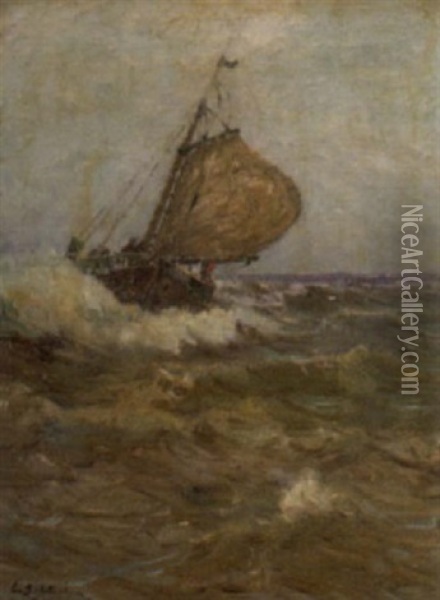 Fischerboot Auf Sturmischer See Oil Painting - Leopold Schoenchen