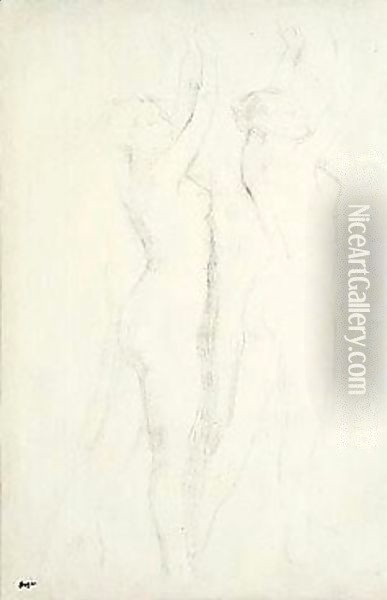 Deux Femmes Nues, Les Bras Leves Oil Painting - Edgar Degas