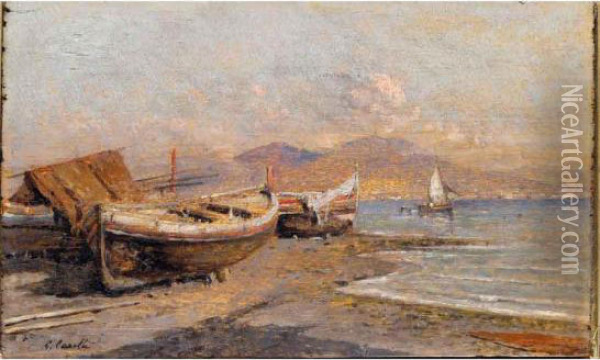 Barche In Secca Oil Painting - Giuseppe Carelli