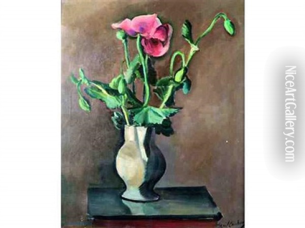 Fleurs Au Vase Blanc Oil Painting - Carl Erichsen