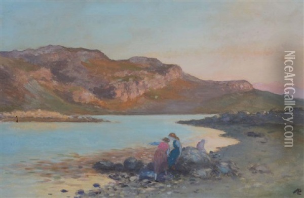 Figures By The Shore Oil Painting - George Russell