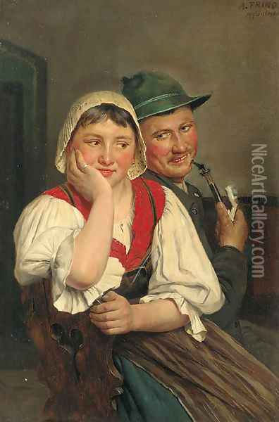 A Bavarian courtship Oil Painting - August Frind
