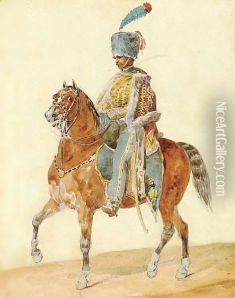 Officier De Cavalerie A Cheval Oil Painting - Theodore Gericault