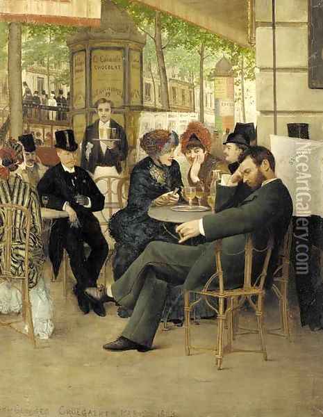 Le Cafe Oil Painting - Georges Croegaert
