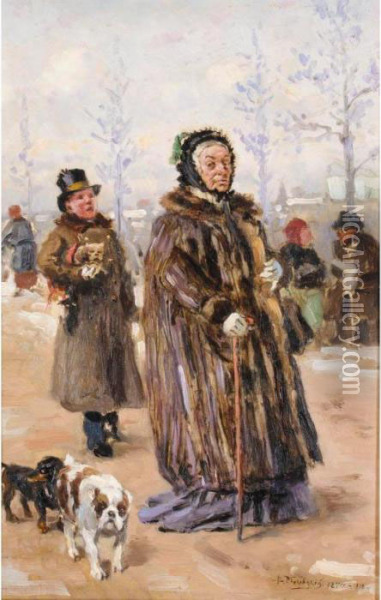 The Old Baroness Taking A Walk Oil Painting - Vladimir Egorovic Makovsky