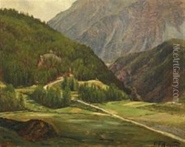 A Swiss Mountainscape Oil Painting - Carl Frederik Peder Aagaard