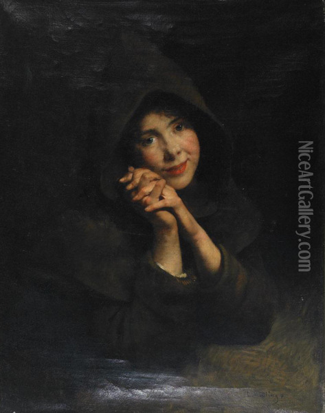 Fillette Au Capuchin Oil Painting - Louis Mettling