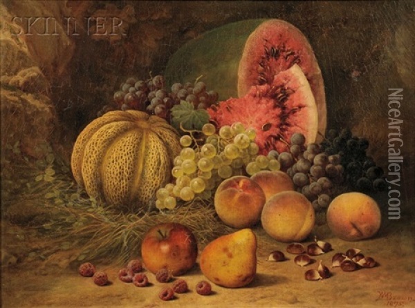 Fruit Still Life En Plein Air Oil Painting - William Mason Brown